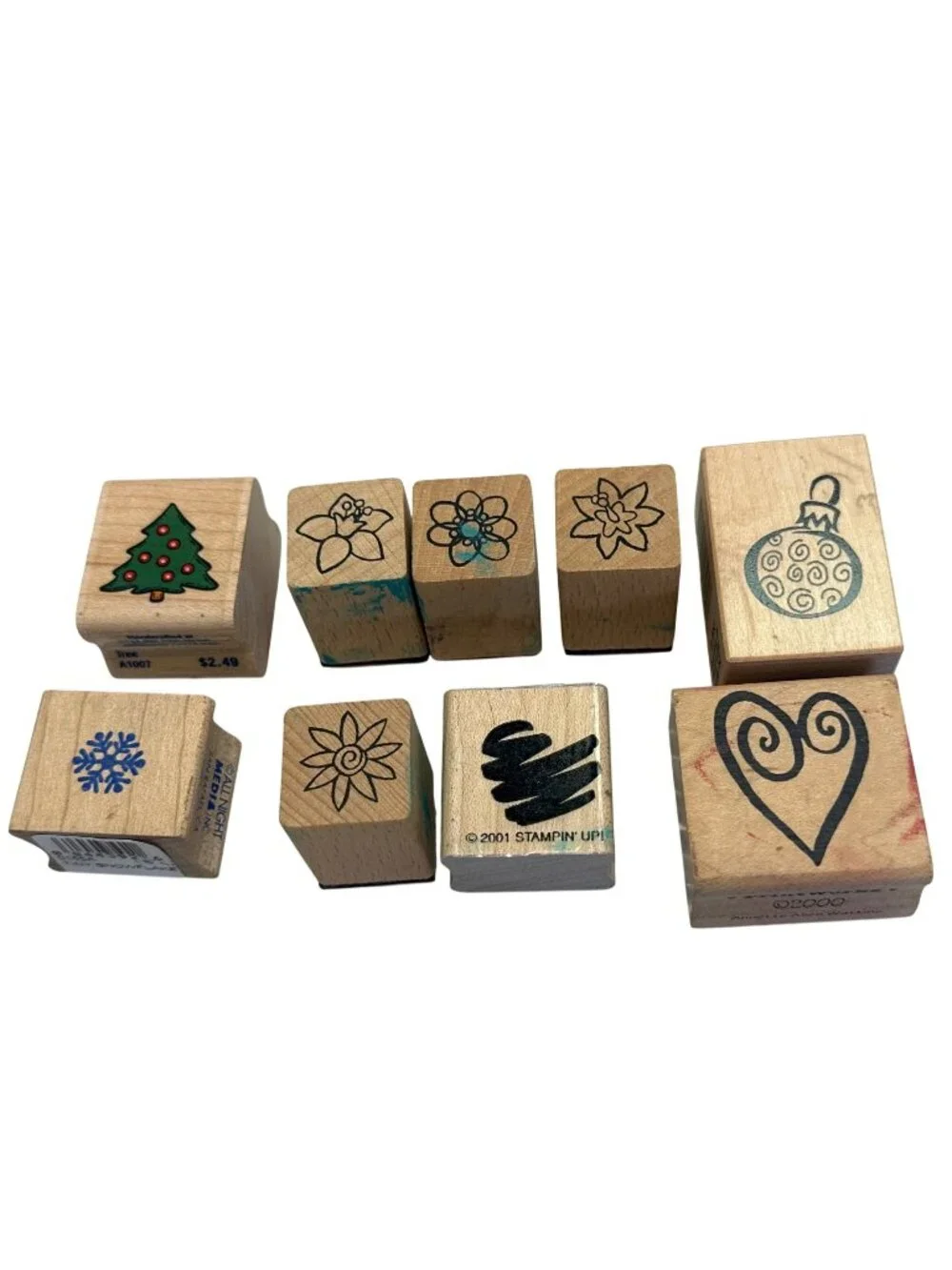 Assorted Wooden Rubber Stamps Christmas & Floral Theme Crafting Set All Night